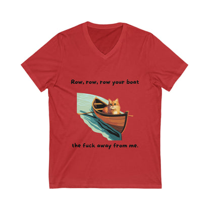 Sarcastic Cat V-Neck T-Shirt | Funny Rowing Boat Cat Design | Unisex Pet Lover Tee