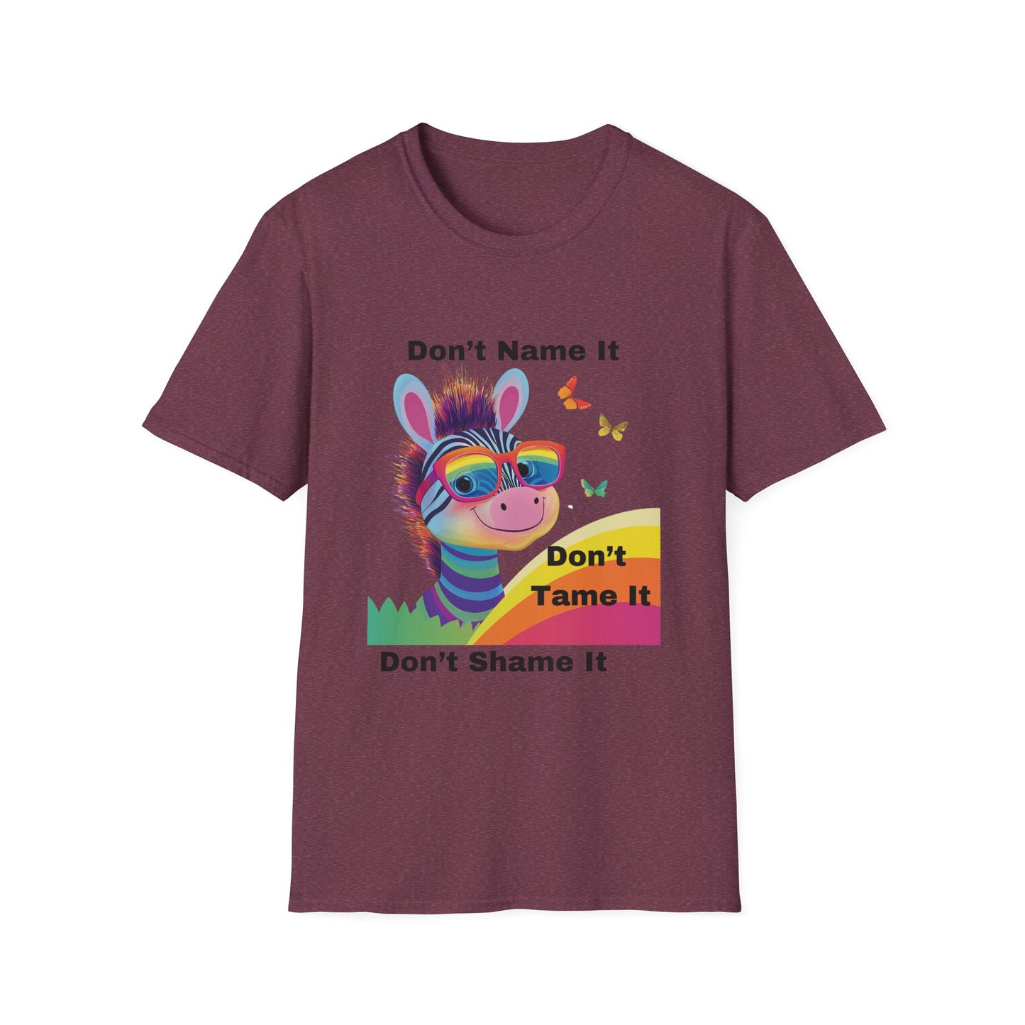 Rainbow Zebra Neurodiversity T-Shirt | Don't Shame It Pride Tee