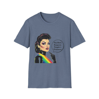 This Bitch Respects Pronouns T-Shirt | LGBTQ+ Unisex Tee | Pride Statement