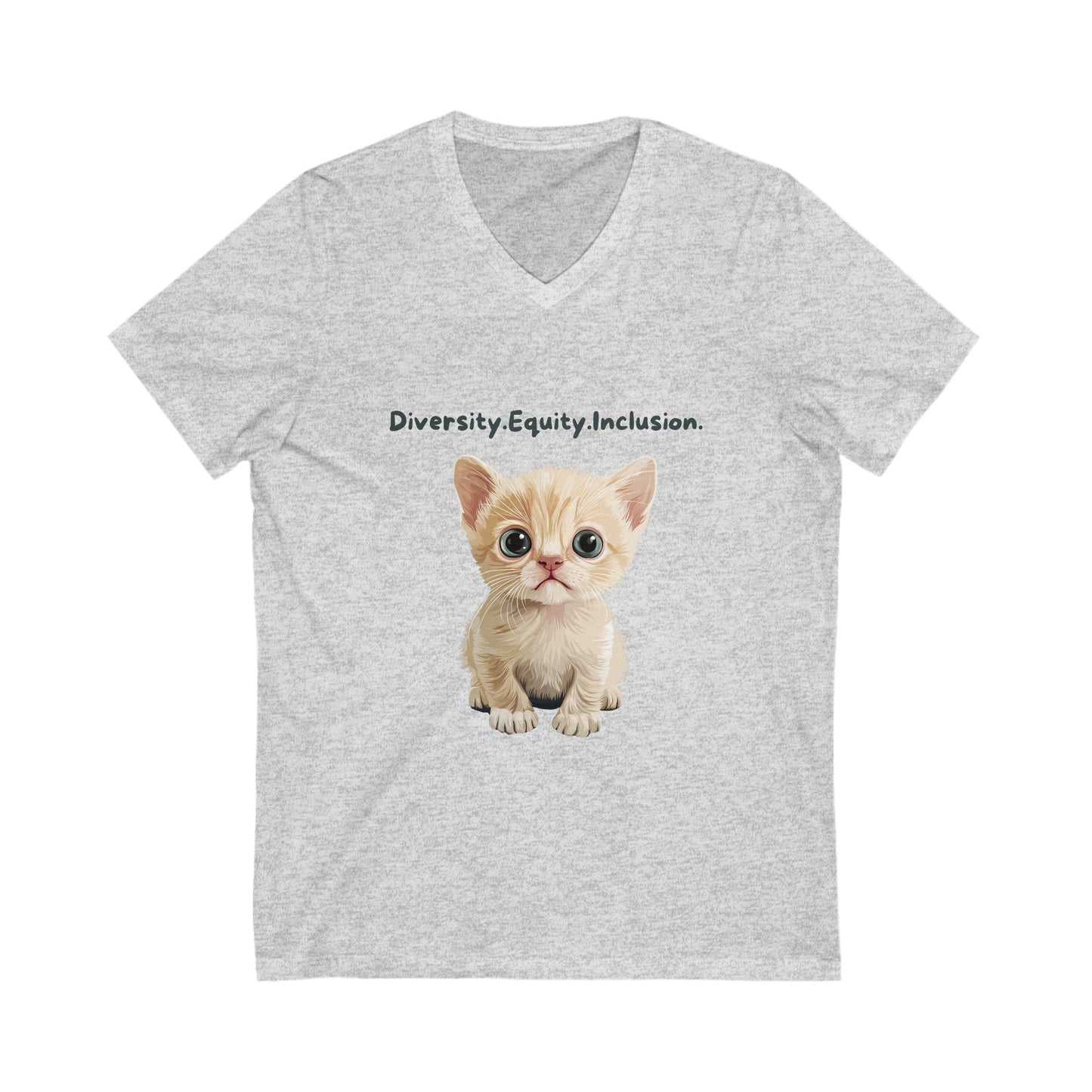 Diversity Equity Inclusion Cat V-Neck | Cute DEI Kitten T-Shirt | Social Justice Pet Tee