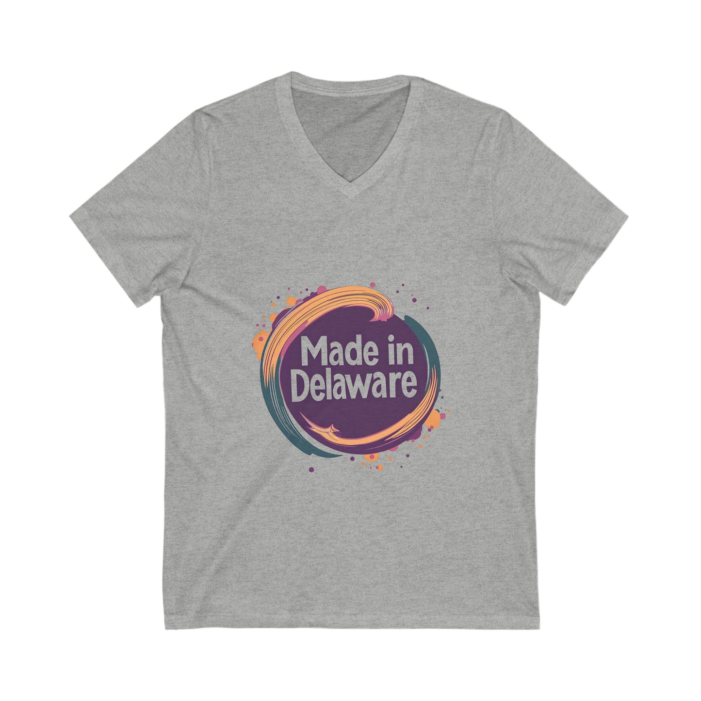 Made in Delaware V-Neck T-Shirt | Modern State Pride Design | Unisex Bella Canvas Tee